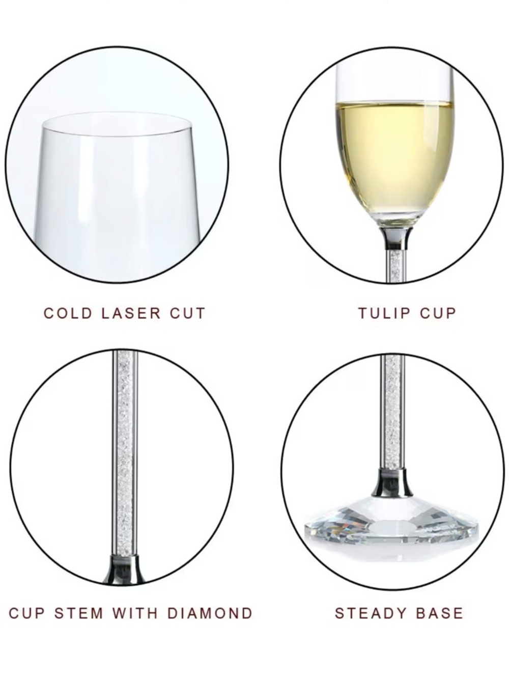 IFOLAINA Champagne Glasses Set of 2 Flutes Lead Free 8 oz w Clear - Picture 7 of 7